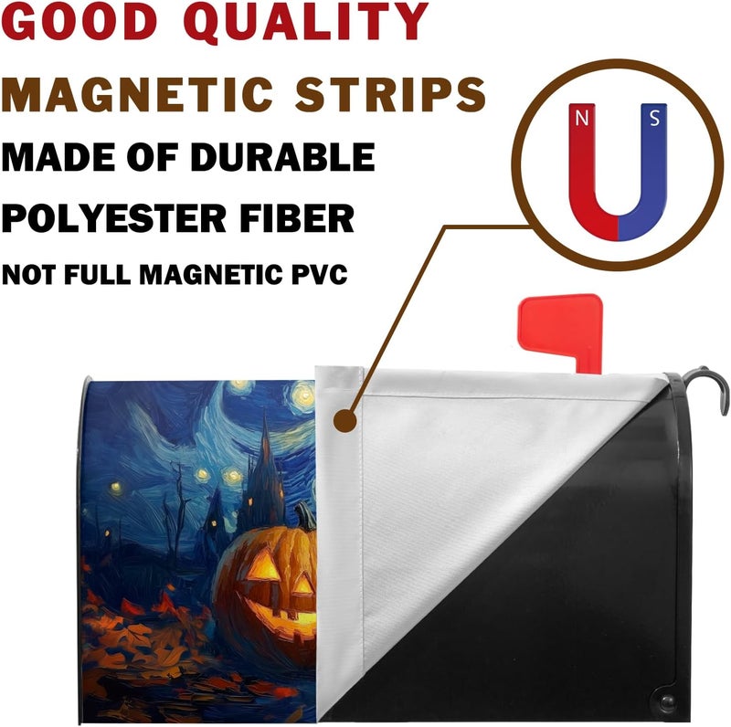 Farg Happy Halloween Mailbox Covers Autumn Pumpkin Mailbox Cover Owl Bat Castle Post Letter Box for Garden Standard Size 21x18 in for Yard Home Decor - Image 3